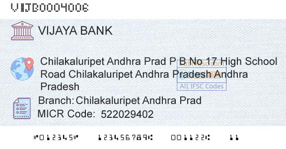 Vijaya Bank Chilakaluripet Andhra PradBranch 