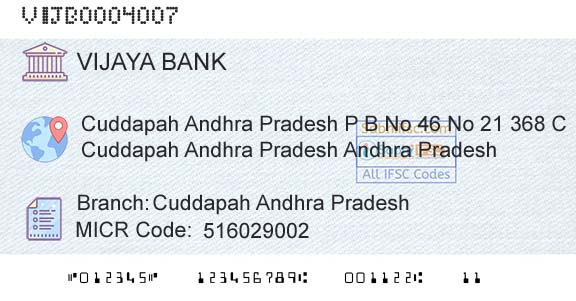 Vijaya Bank Cuddapah Andhra PradeshBranch 