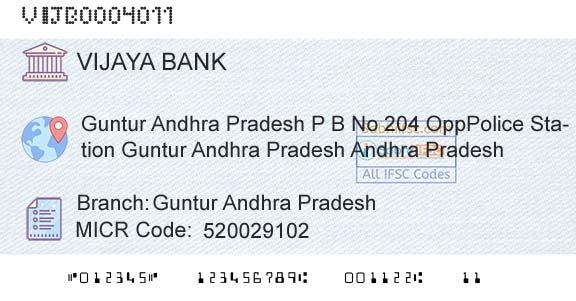 Vijaya Bank Guntur Andhra PradeshBranch 