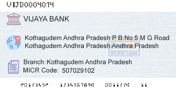 Vijaya Bank Kothagudem Andhra PradeshBranch 