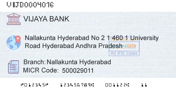 Vijaya Bank Nallakunta HyderabadBranch 