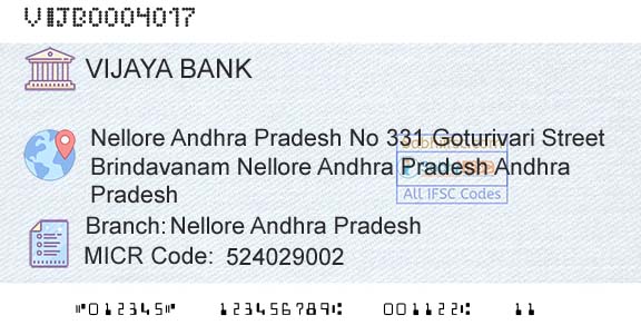 Vijaya Bank Nellore Andhra PradeshBranch 