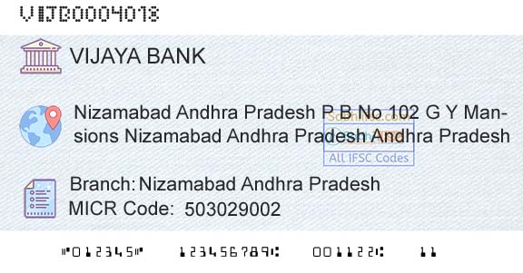 Vijaya Bank Nizamabad Andhra PradeshBranch 