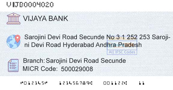Vijaya Bank Sarojini Devi Road SecundeBranch 