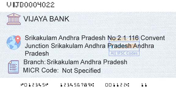 Vijaya Bank Srikakulam Andhra PradeshBranch 