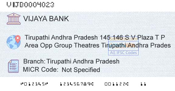 Vijaya Bank Tirupathi Andhra PradeshBranch 