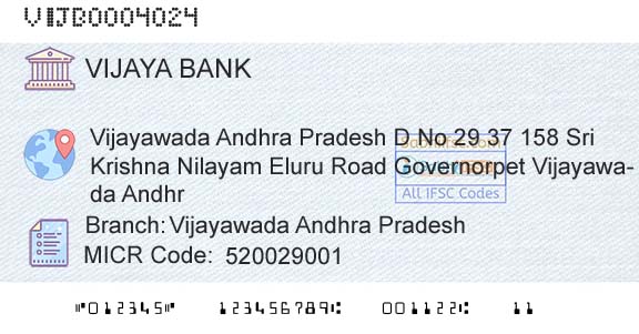 Vijaya Bank Vijayawada Andhra PradeshBranch 