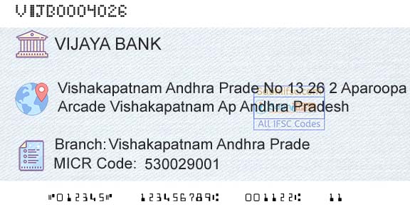 Vijaya Bank Vishakapatnam Andhra PradeBranch 