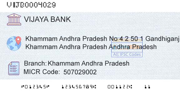Vijaya Bank Khammam Andhra PradeshBranch 