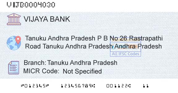 Vijaya Bank Tanuku Andhra PradeshBranch 