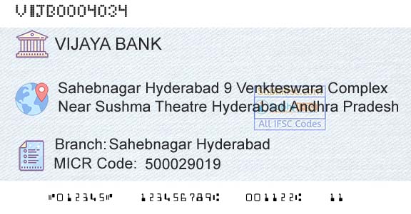 Vijaya Bank Sahebnagar HyderabadBranch 