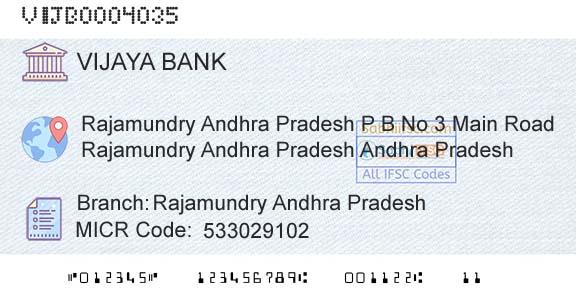 Vijaya Bank Rajamundry Andhra PradeshBranch 