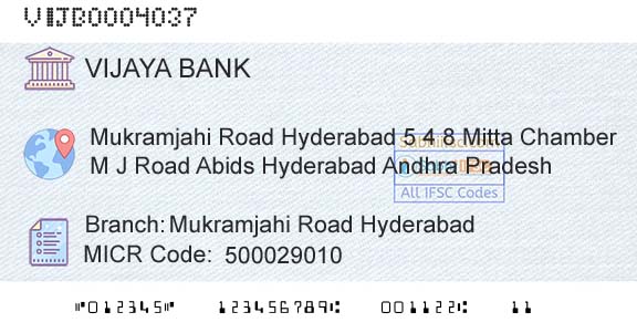 Vijaya Bank Mukramjahi Road HyderabadBranch 