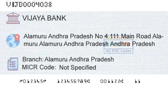 Vijaya Bank Alamuru Andhra PradeshBranch 