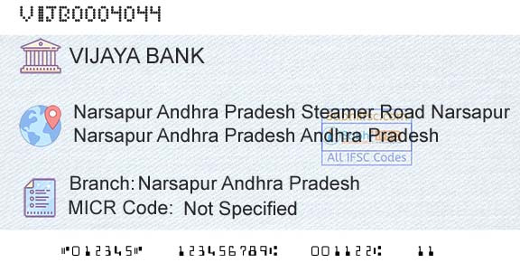 Vijaya Bank Narsapur Andhra PradeshBranch 