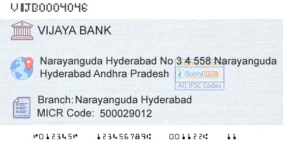 Vijaya Bank Narayanguda HyderabadBranch 