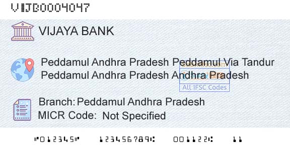 Vijaya Bank Peddamul Andhra PradeshBranch 