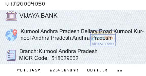 Vijaya Bank Kurnool Andhra PradeshBranch 