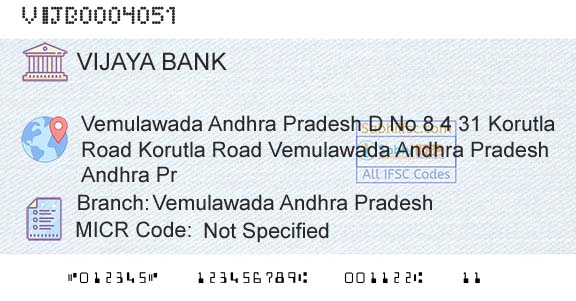 Vijaya Bank Vemulawada Andhra PradeshBranch 