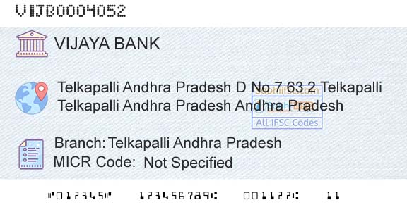 Vijaya Bank Telkapalli Andhra PradeshBranch 