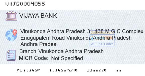 Vijaya Bank Vinukonda Andhra PradeshBranch 