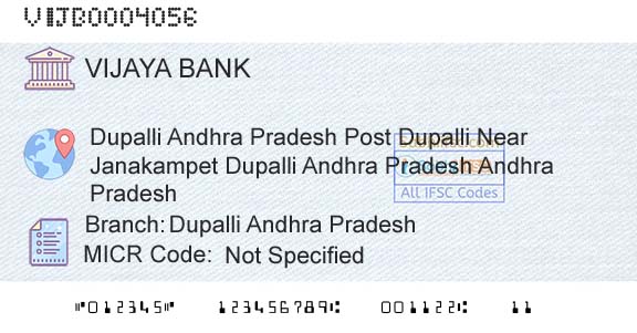 Vijaya Bank Dupalli Andhra PradeshBranch 