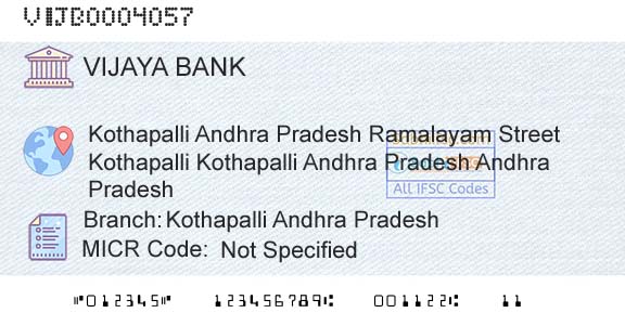 Vijaya Bank Kothapalli Andhra PradeshBranch 