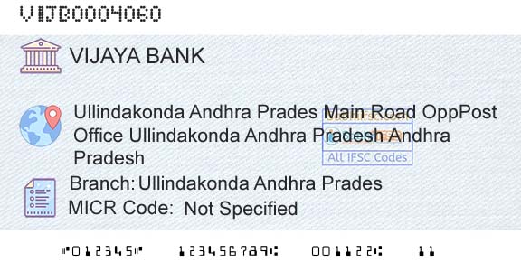 Vijaya Bank Ullindakonda Andhra PradesBranch 