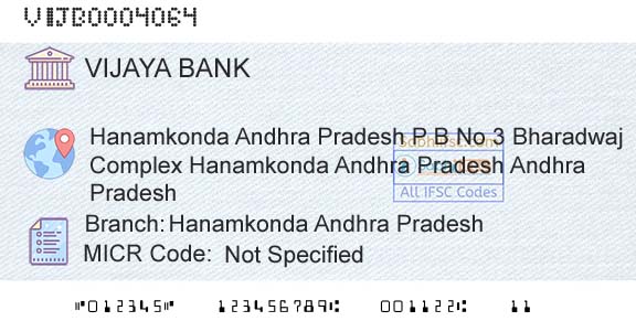 Vijaya Bank Hanamkonda Andhra PradeshBranch 