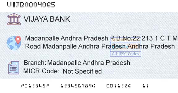 Vijaya Bank Madanpalle Andhra PradeshBranch 