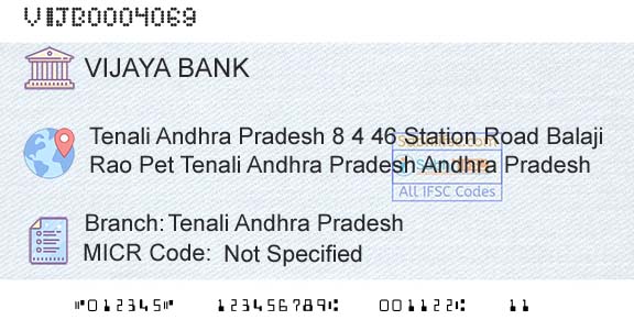Vijaya Bank Tenali Andhra PradeshBranch 