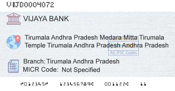 Vijaya Bank Tirumala Andhra PradeshBranch 