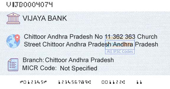 Vijaya Bank Chittoor Andhra PradeshBranch 