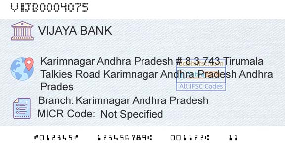 Vijaya Bank Karimnagar Andhra PradeshBranch 