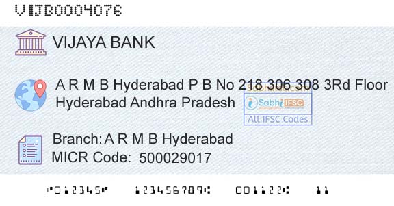 Vijaya Bank A R M B HyderabadBranch 