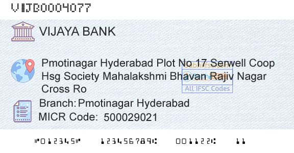 Vijaya Bank Pmotinagar HyderabadBranch 