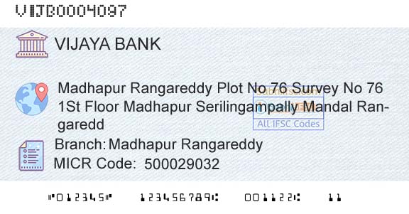 Vijaya Bank Madhapur RangareddyBranch 