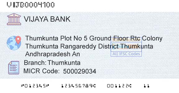 Vijaya Bank ThumkuntaBranch 