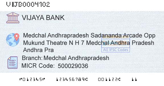 Vijaya Bank Medchal AndhrapradeshBranch 