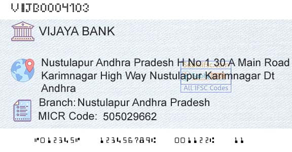 Vijaya Bank Nustulapur Andhra PradeshBranch 