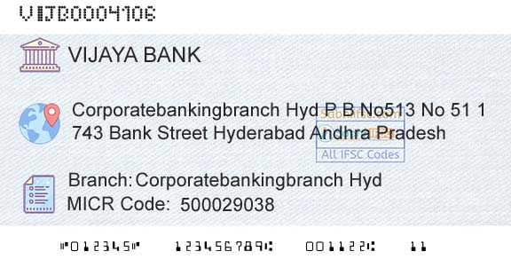Vijaya Bank Corporatebankingbranch HydBranch 