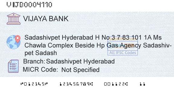 Vijaya Bank Sadashivpet HyderabadBranch 