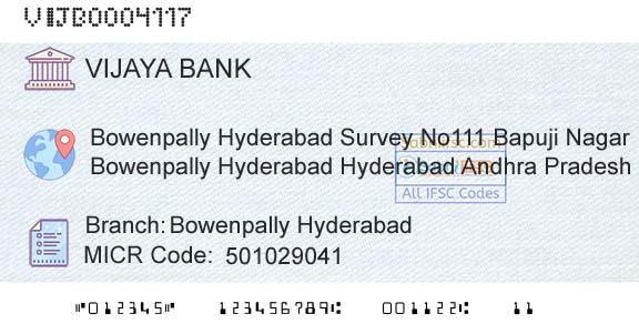 Vijaya Bank Bowenpally HyderabadBranch 