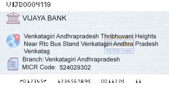 Vijaya Bank Venkatagiri AndhrapradeshBranch 
