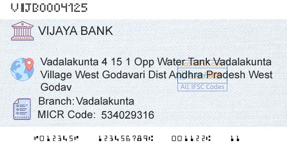 Vijaya Bank VadalakuntaBranch 