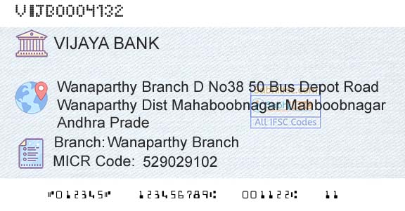 Vijaya Bank Wanaparthy BranchBranch 