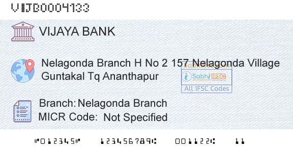 Vijaya Bank Nelagonda BranchBranch 