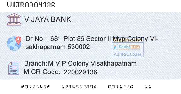 Vijaya Bank M V P Colony VisakhapatnamBranch 