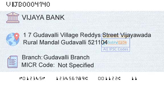 Vijaya Bank Gudavalli BranchBranch 