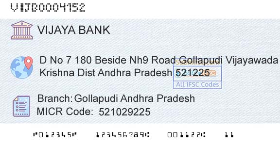 Vijaya Bank Gollapudi Andhra PradeshBranch 